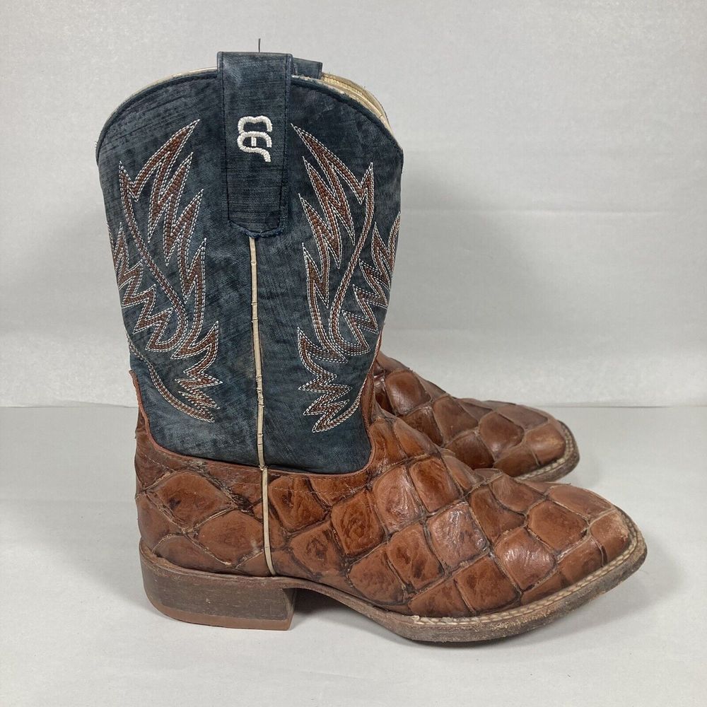 Anderson Bean Brown Croc-Textured Leather Kids Western Boots with Black Shaft